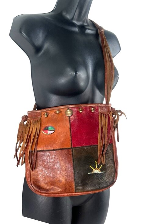 Felisi bags&belts Handbags - vtg 70's Felisi made in Italy crossbody messinger bag embroidered/fringe boho